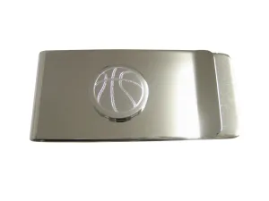 Silver Toned Etched Round Basketball Pendant Money Clip