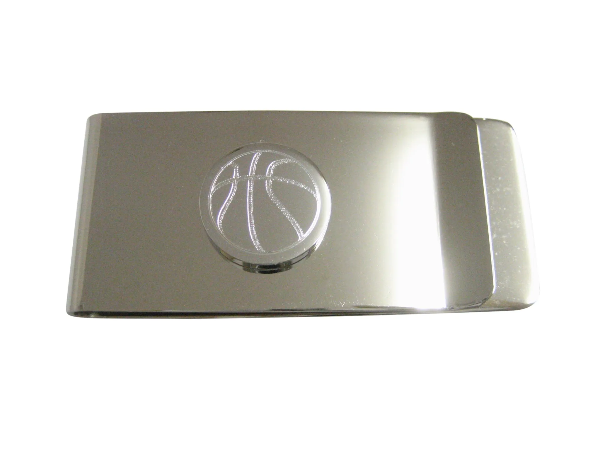 Silver Toned Etched Round Basketball Pendant Money Clip