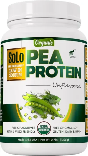 SOLO Organic Pea Protein Isolate, Low in Sodium, Canada Grown Peas, 100% Vegan, Non-GMO