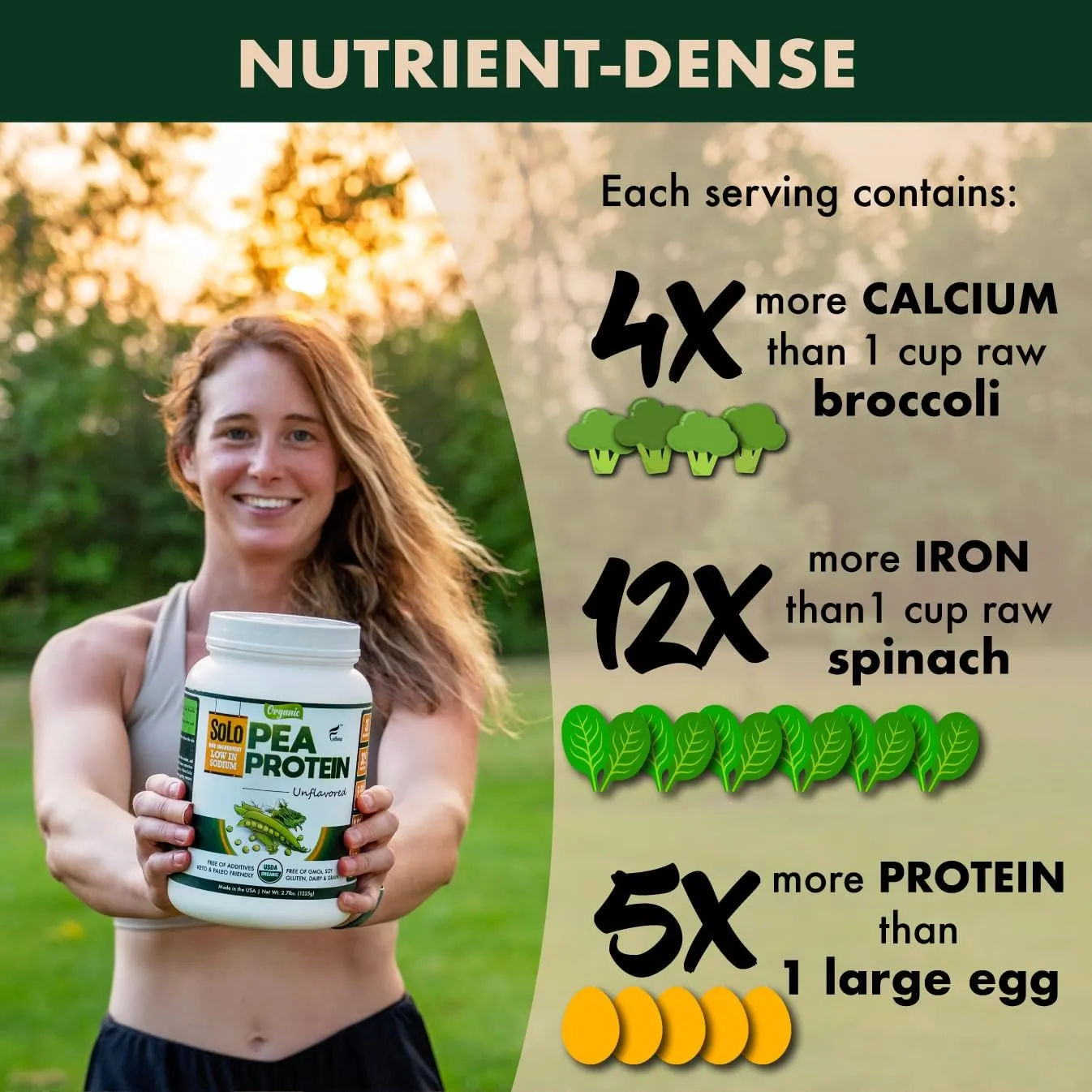 SOLO Organic Pea Protein Isolate, Low in Sodium, Canada Grown Peas, 100% Vegan, Non-GMO
