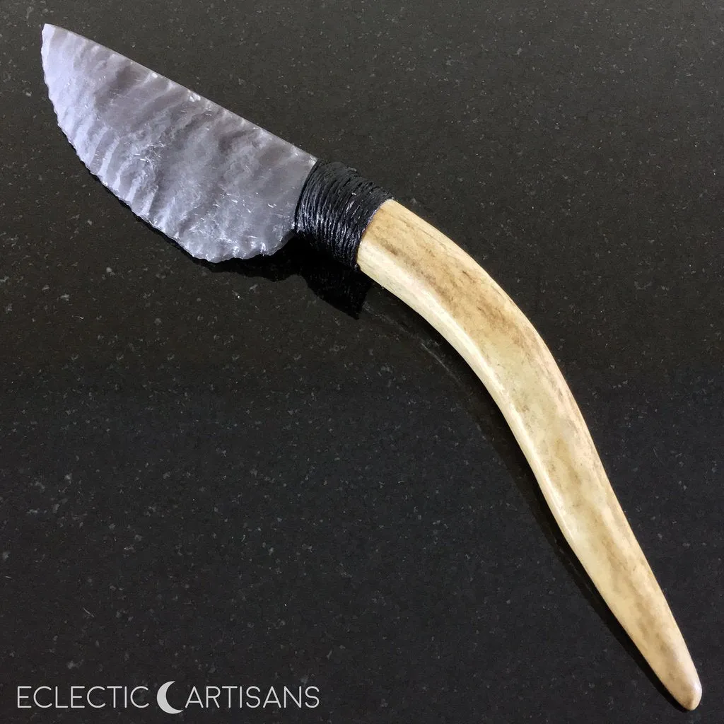 Stormy Obsidian Blade Athame w/Deer Antler Handle - 7.0 inch
