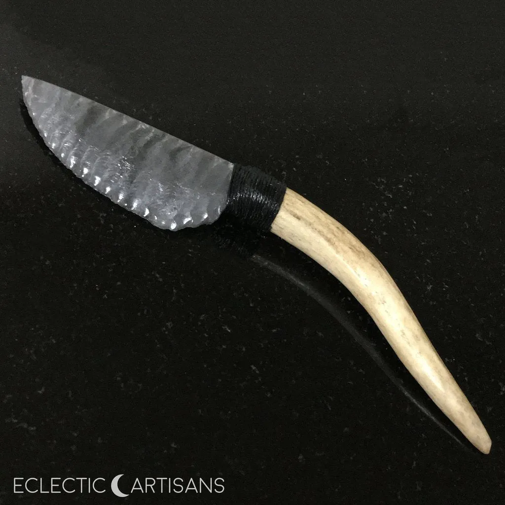 Stormy Obsidian Blade Athame w/Deer Antler Handle - 7.0 inch