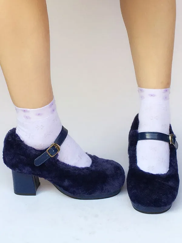 Sweet Lolita Shoes Platform Plush Strap Chunky Heels For Lolita