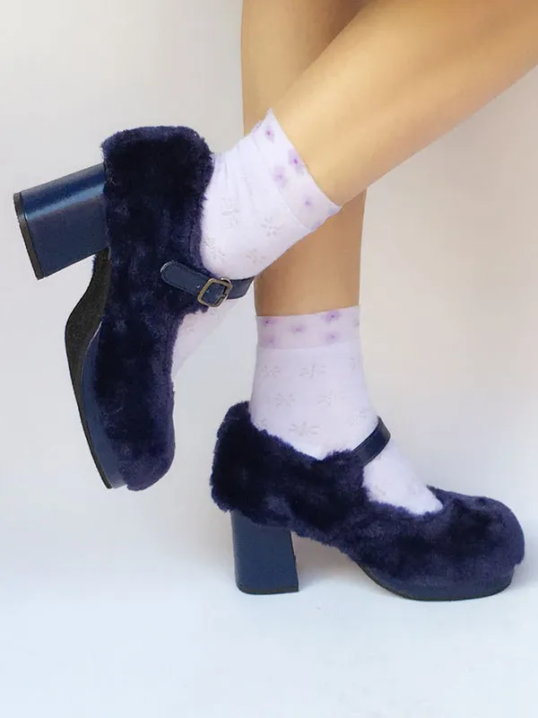 Sweet Lolita Shoes Platform Plush Strap Chunky Heels For Lolita
