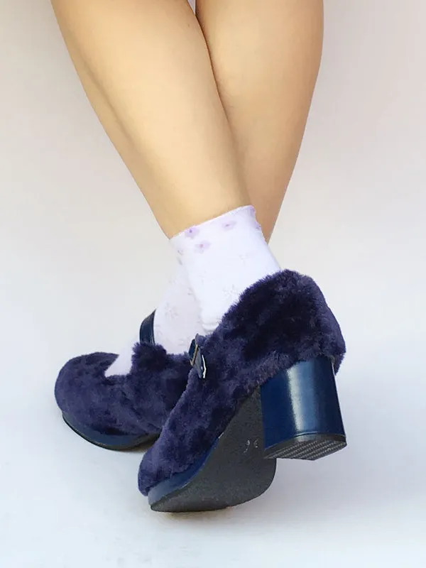 Sweet Lolita Shoes Platform Plush Strap Chunky Heels For Lolita