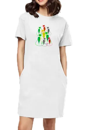 T-shirt Dress With Pockets - Sassy Kitties (2 Colours) (Slim Fit)