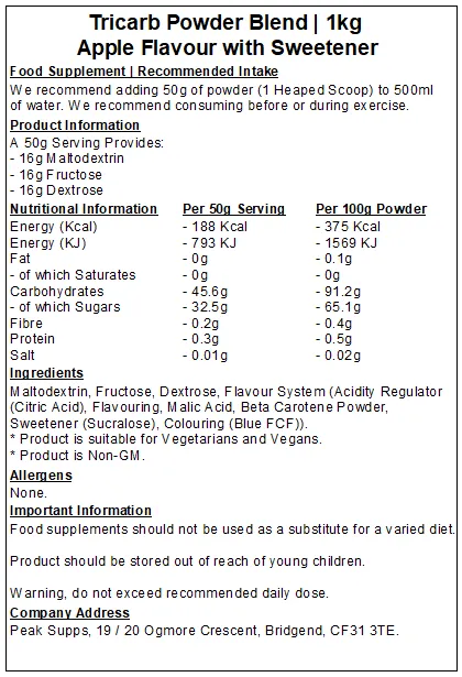 Tri Carb Powder - Triple Carbohydrate (Maltodextrin, Dextrose & Fructose)