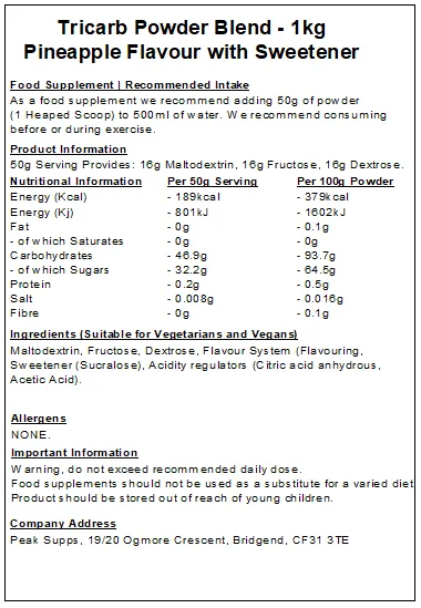 Tri Carb Powder - Triple Carbohydrate (Maltodextrin, Dextrose & Fructose)