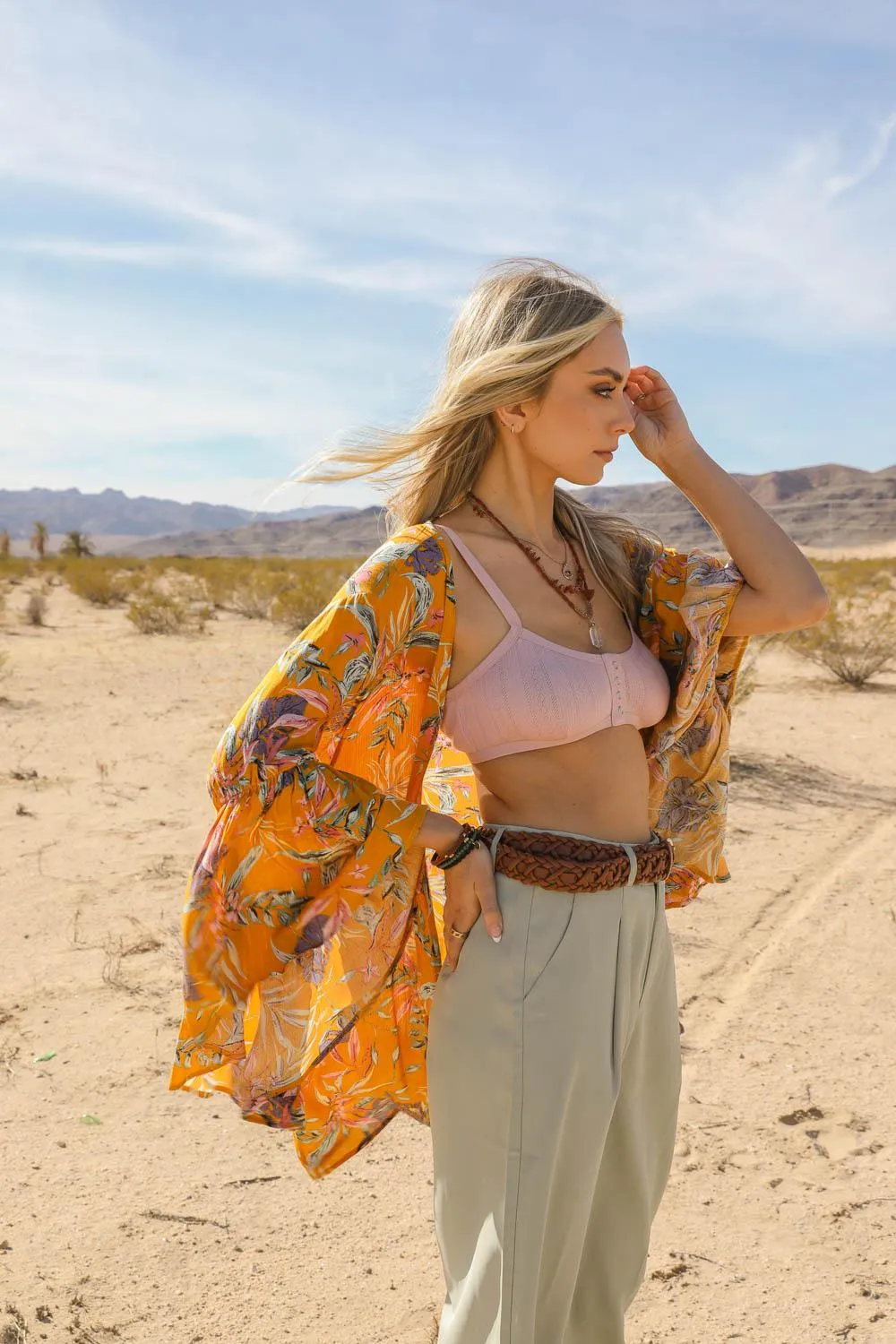 Tropical Leaves Draped Sleeve Kimono - 3 colors