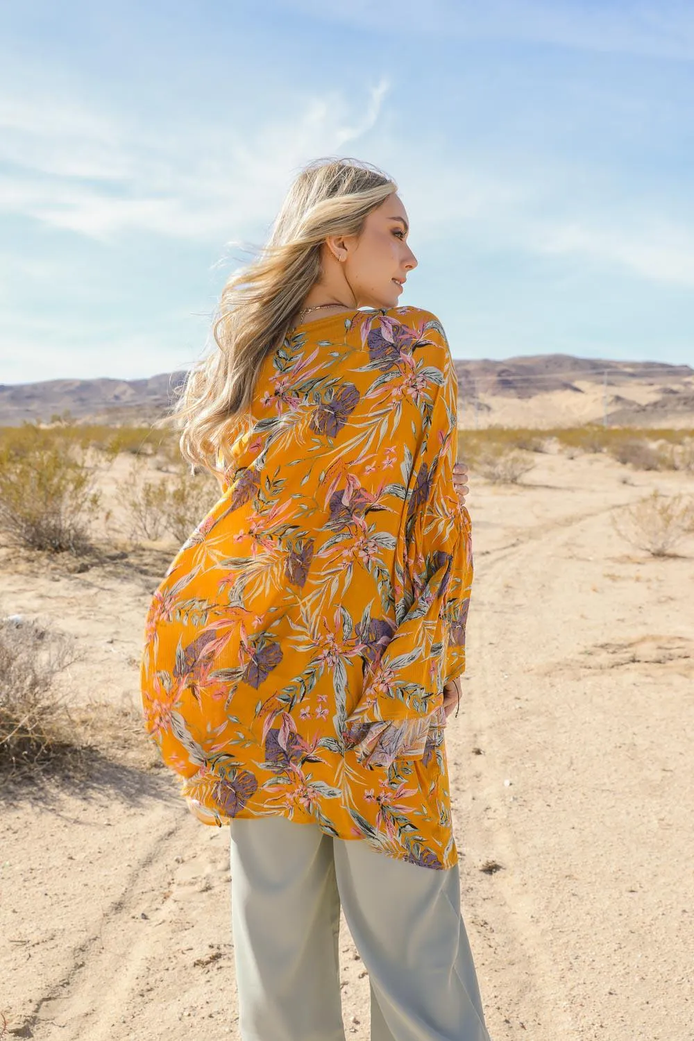 Tropical Leaves Draped Sleeve Kimono - 3 colors
