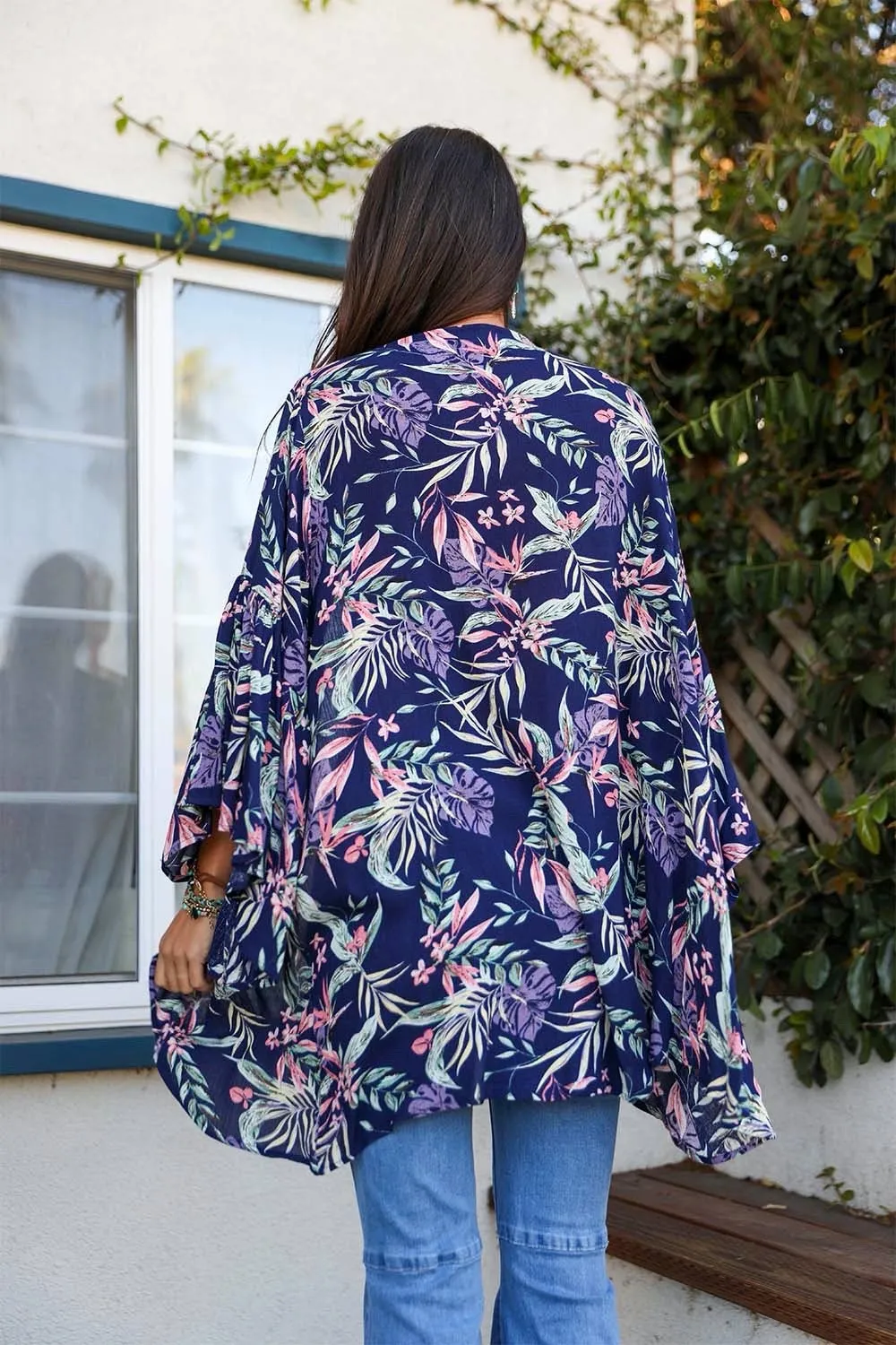 Tropical Leaves Draped Sleeve Kimono - 3 colors