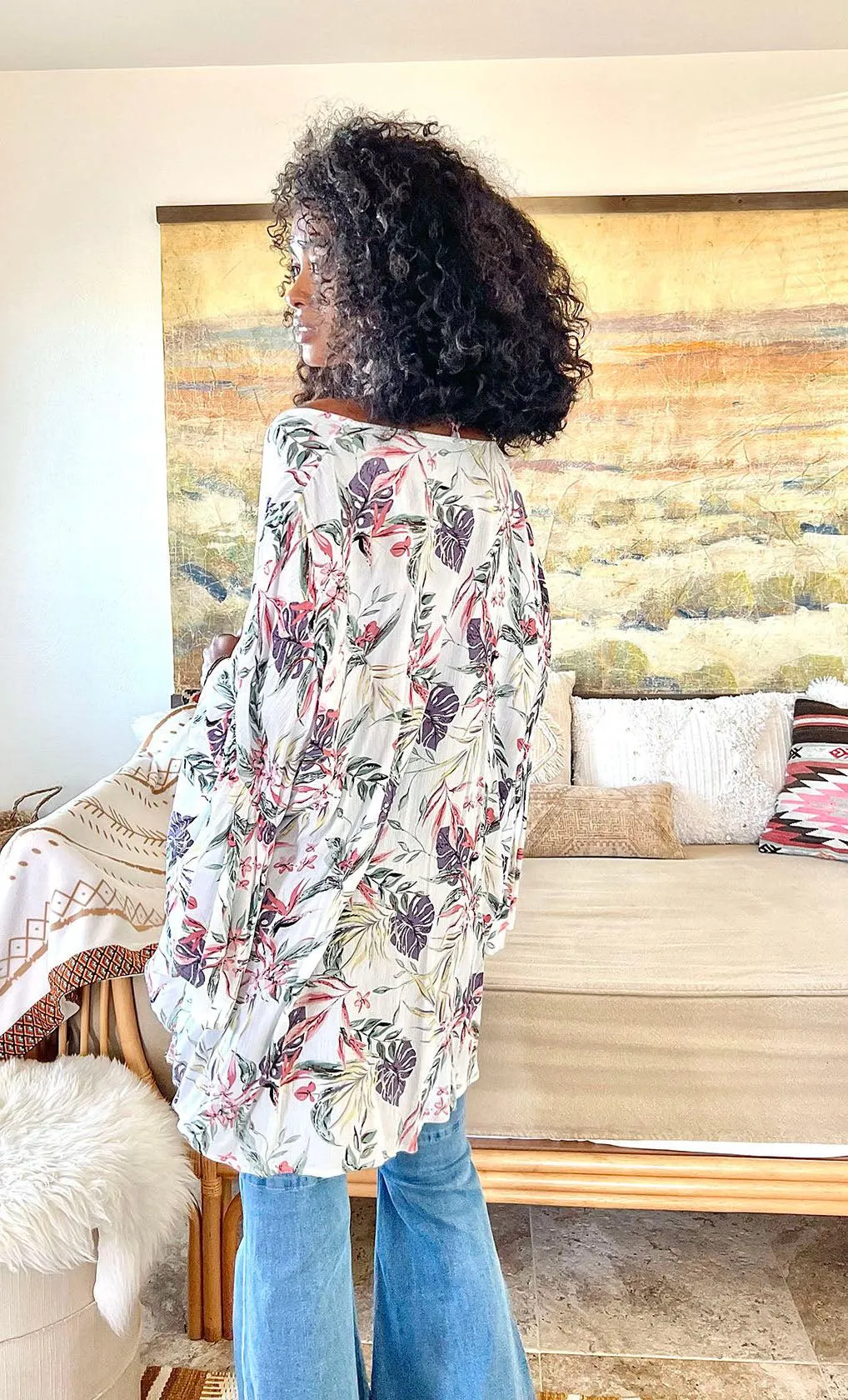 Tropical Leaves Draped Sleeve Kimono - 3 colors