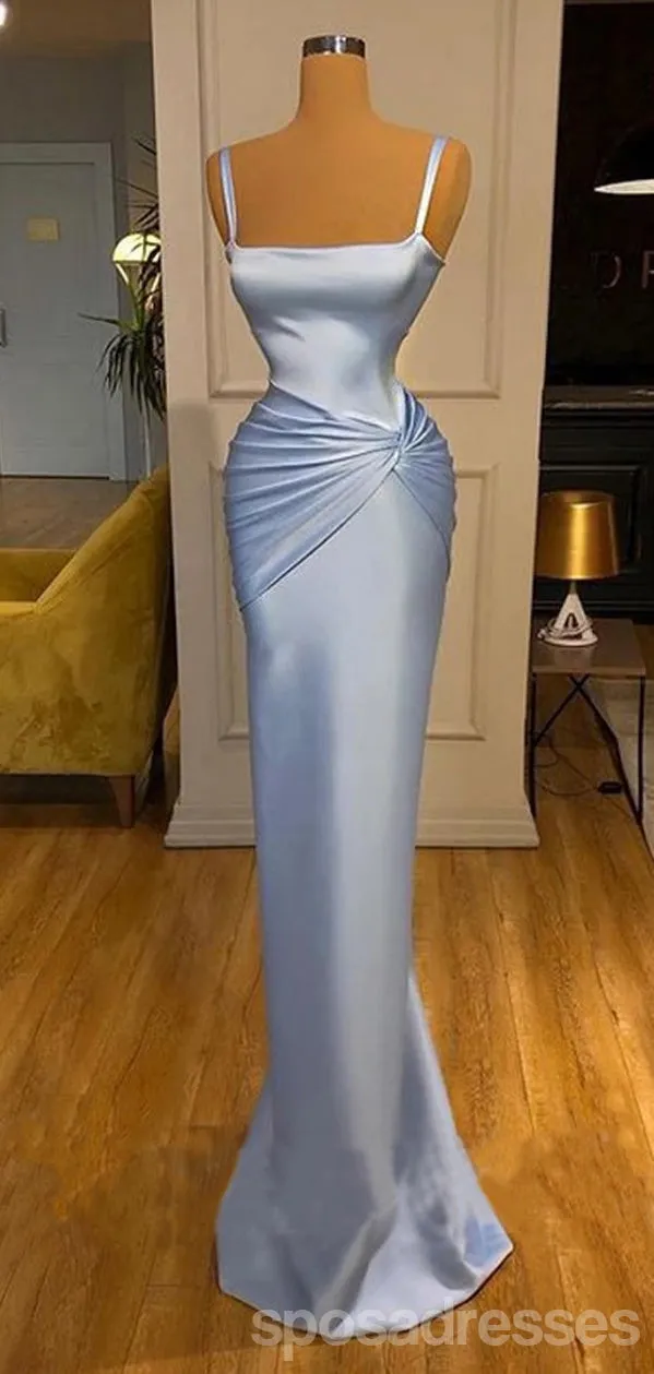 Unique Blue Sheath Spaghetti Straps Cheap Long Prom Dresses Online,13001