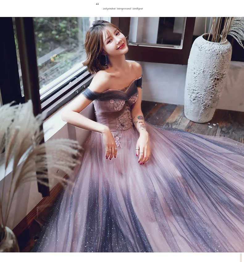 Unique Gradient Sweetheart Long Formal Dress, Off Shoulder Eevning Dress Prom Dress