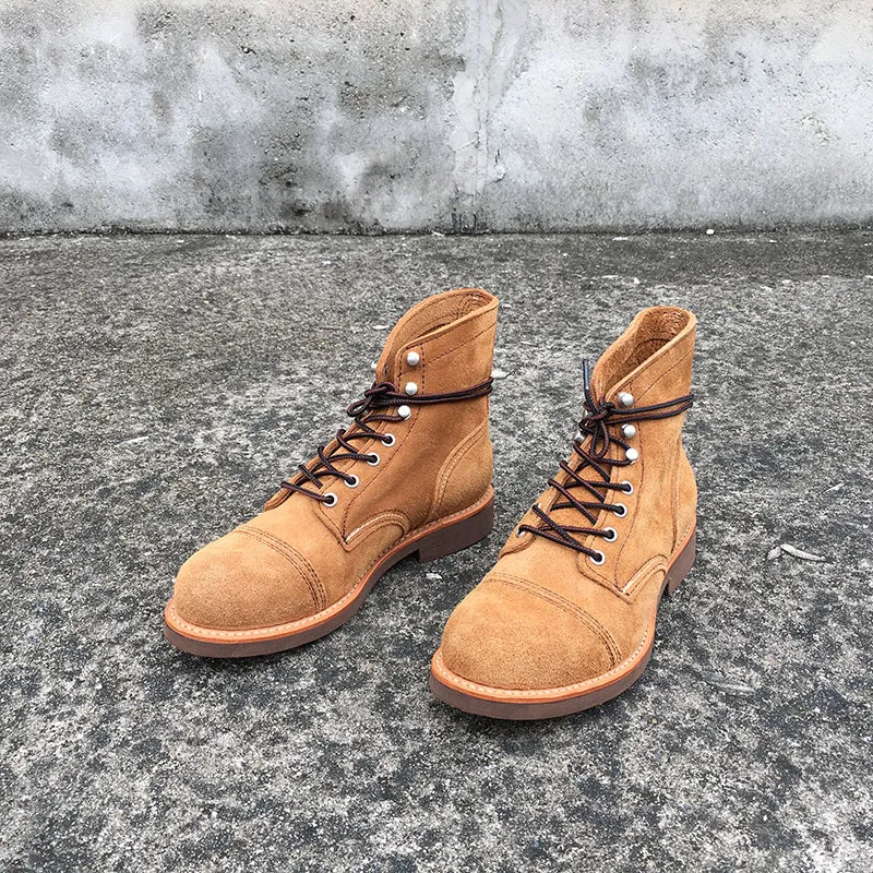 Vintage Genuine Leather wings Men Work Motorcycle Boots