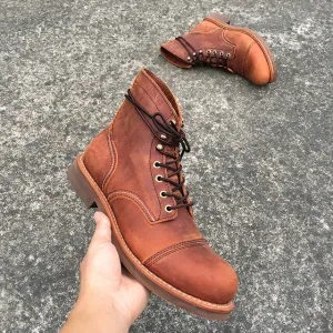 Vintage Genuine Leather wings Men Work Motorcycle Boots