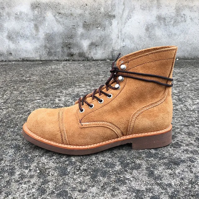 Vintage Genuine Leather wings Men Work Motorcycle Boots