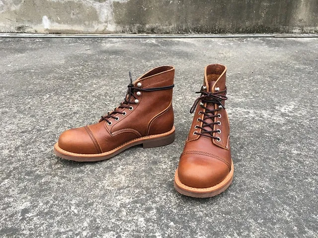 Vintage Genuine Leather wings Men Work Motorcycle Boots