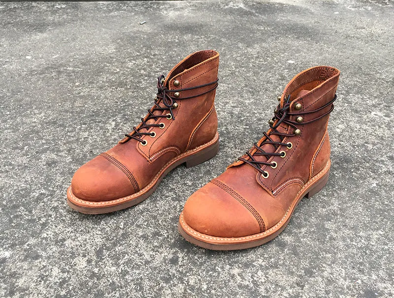 Vintage Genuine Leather wings Men Work Motorcycle Boots