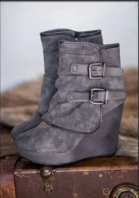 Women autumn winter sexy wedges platform short boots