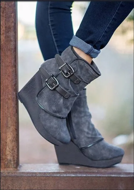 Women autumn winter sexy wedges platform short boots