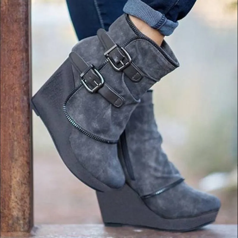 Women autumn winter sexy wedges platform short boots