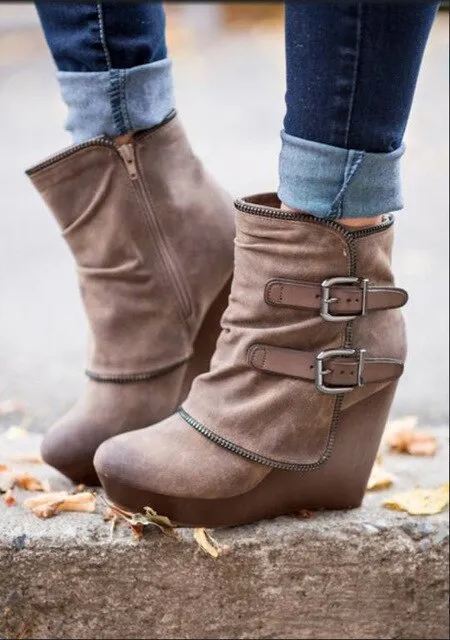 Women autumn winter sexy wedges platform short boots