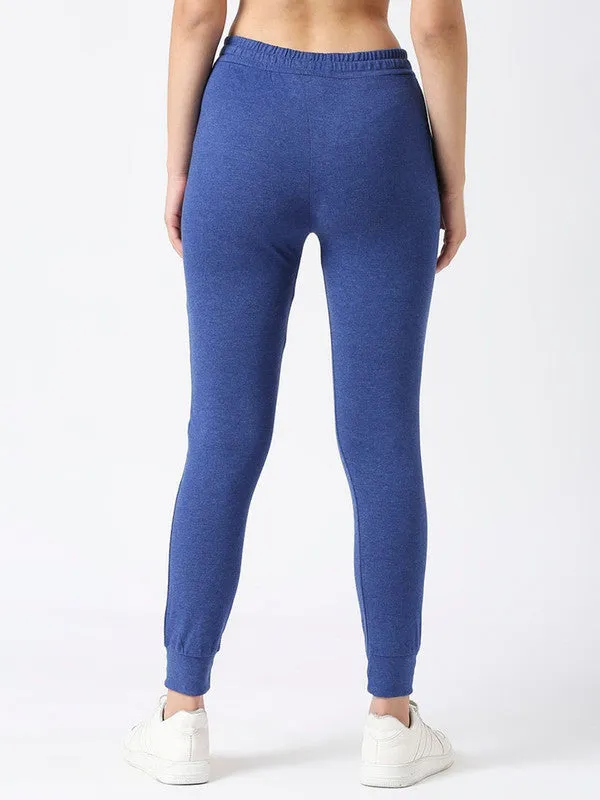 Women Ink Blue Solid Joggers - ZIP TRACK-IB