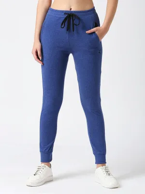 Women Ink Blue Solid Joggers - ZIP TRACK-IB
