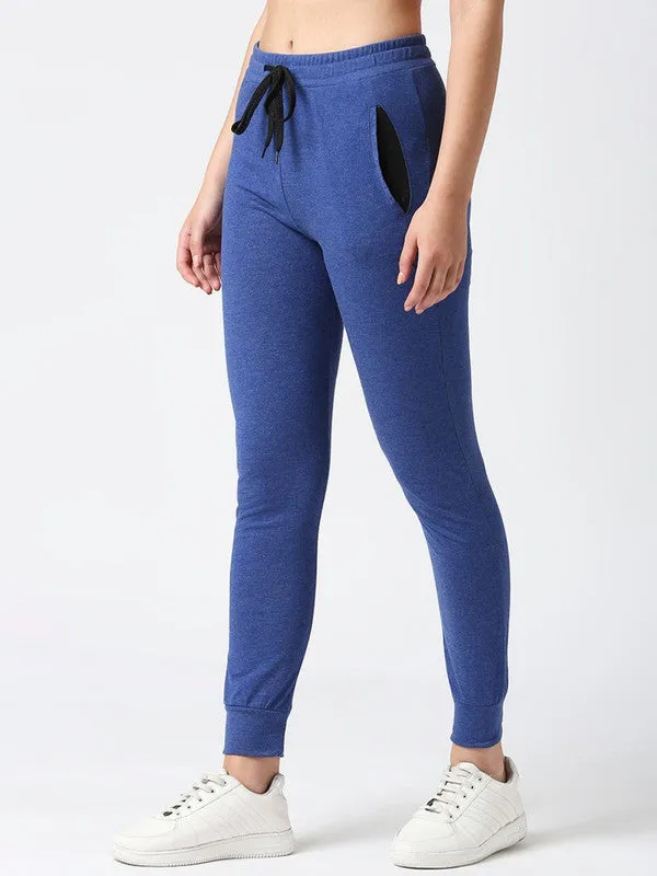 Women Ink Blue Solid Joggers - ZIP TRACK-IB