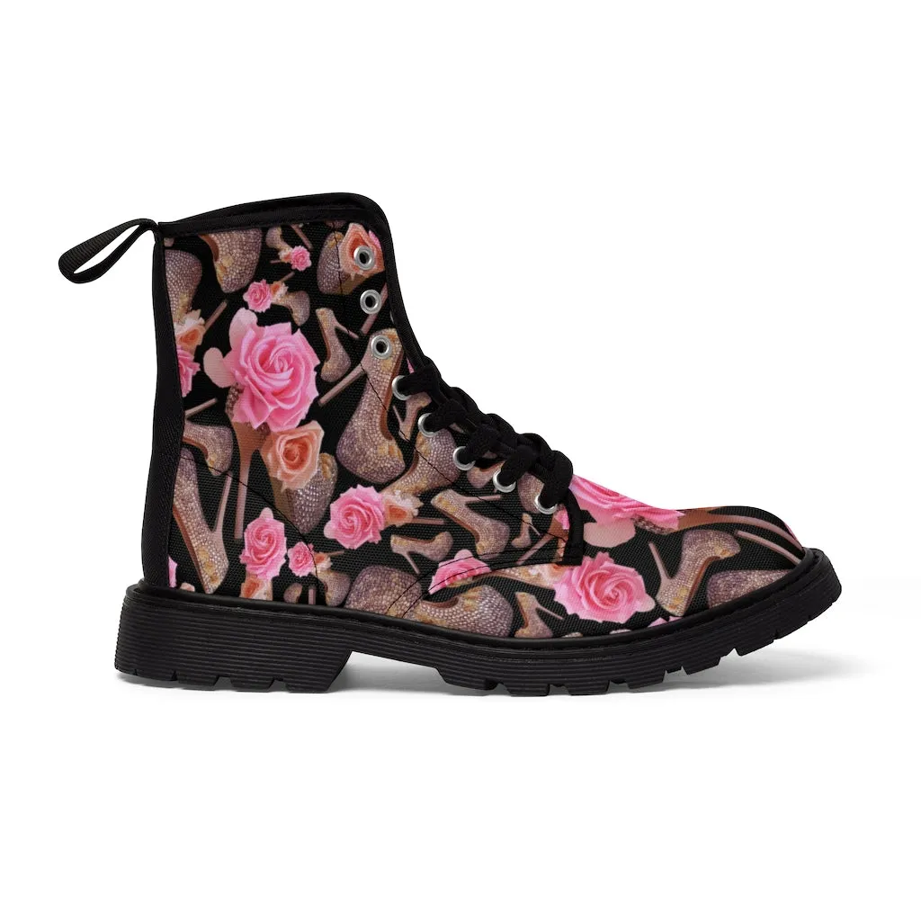 Women's Canvas Boots 'Rose pink flower'