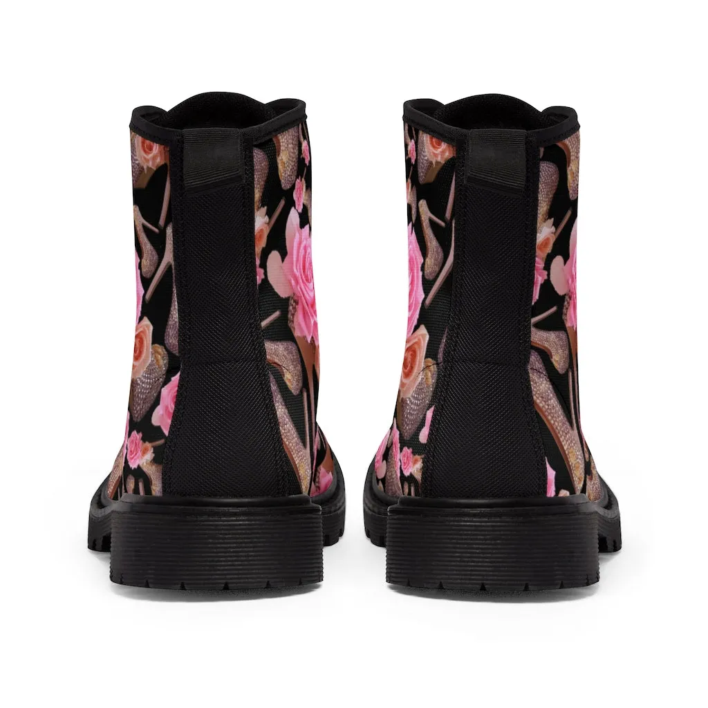 Women's Canvas Boots 'Rose pink flower'