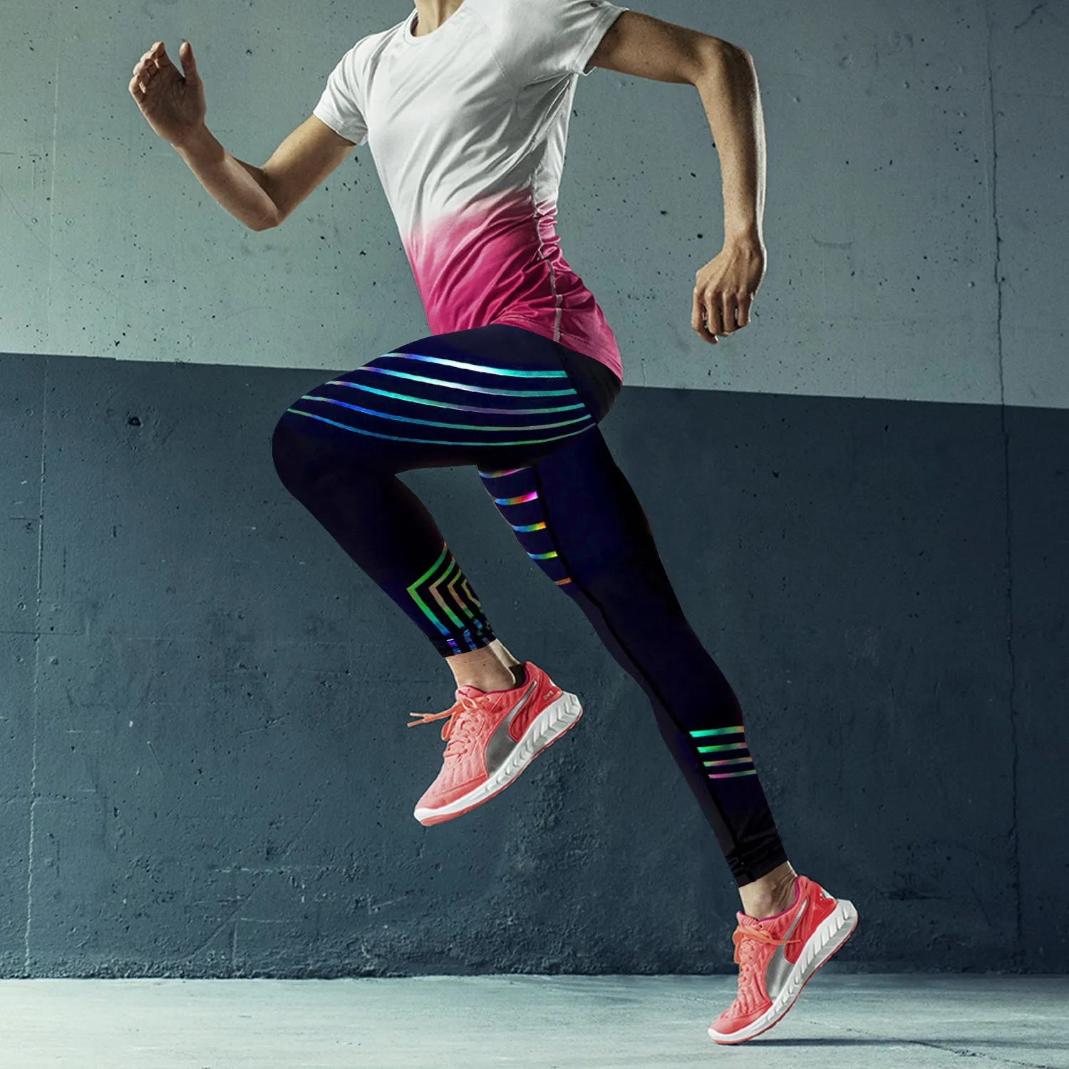 Women's Glowing Reflective Yoga Running Workout Tights Leggings Pants