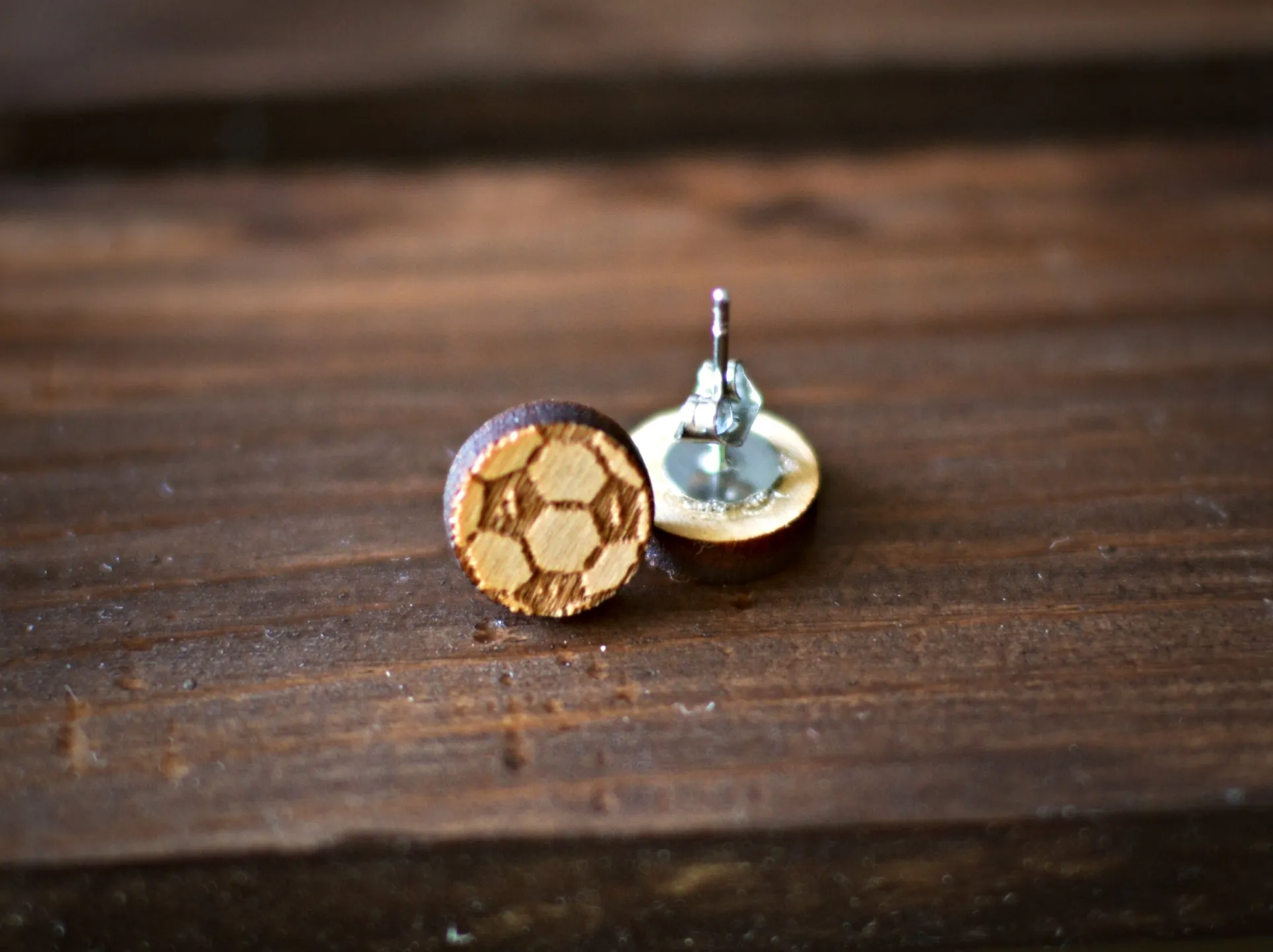 Wood Soccer Ball Earrings from The Wood Reserve